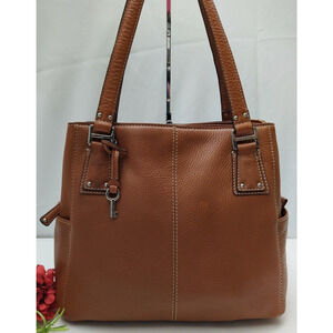 Fossil Brown Pebbled Leather Pockets 3 Compartments Shoulder Bag Purse